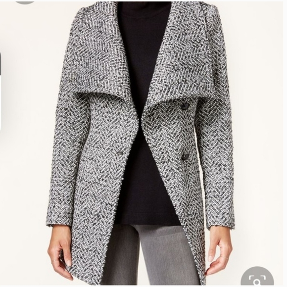 Jessica Simpson Black and White Wrap Tweed Coat